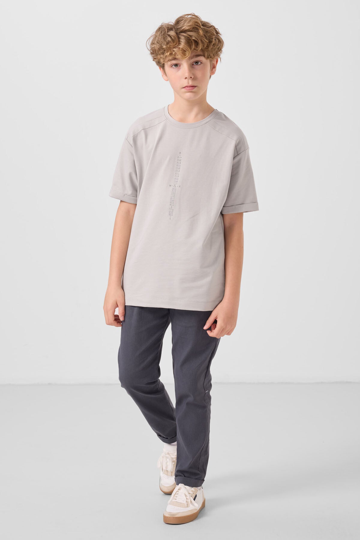 T-shirt Garçon Oversize en Coton Doux avec Impression - 11301