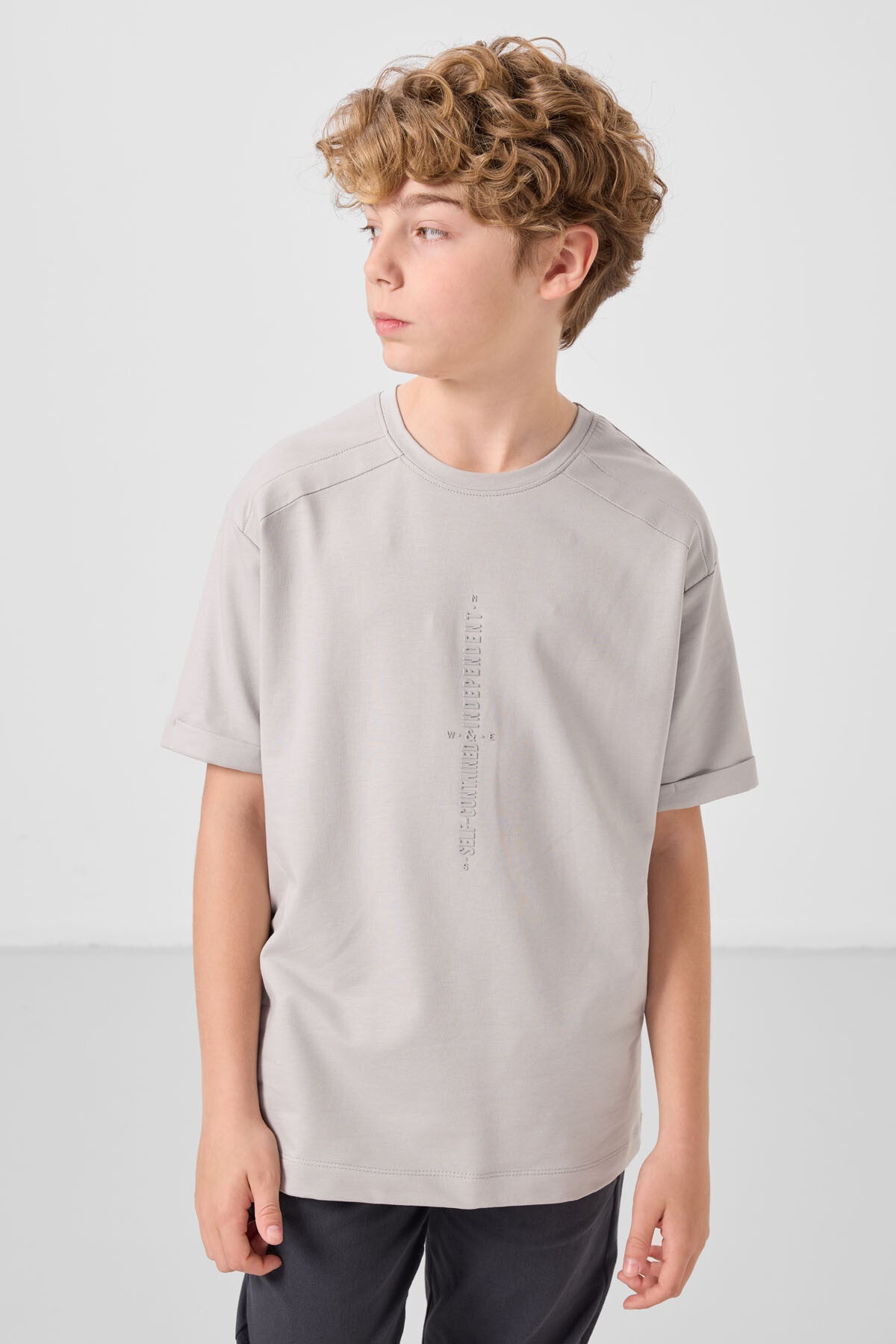 T-shirt Garçon Oversize en Coton Doux avec Impression - 11301