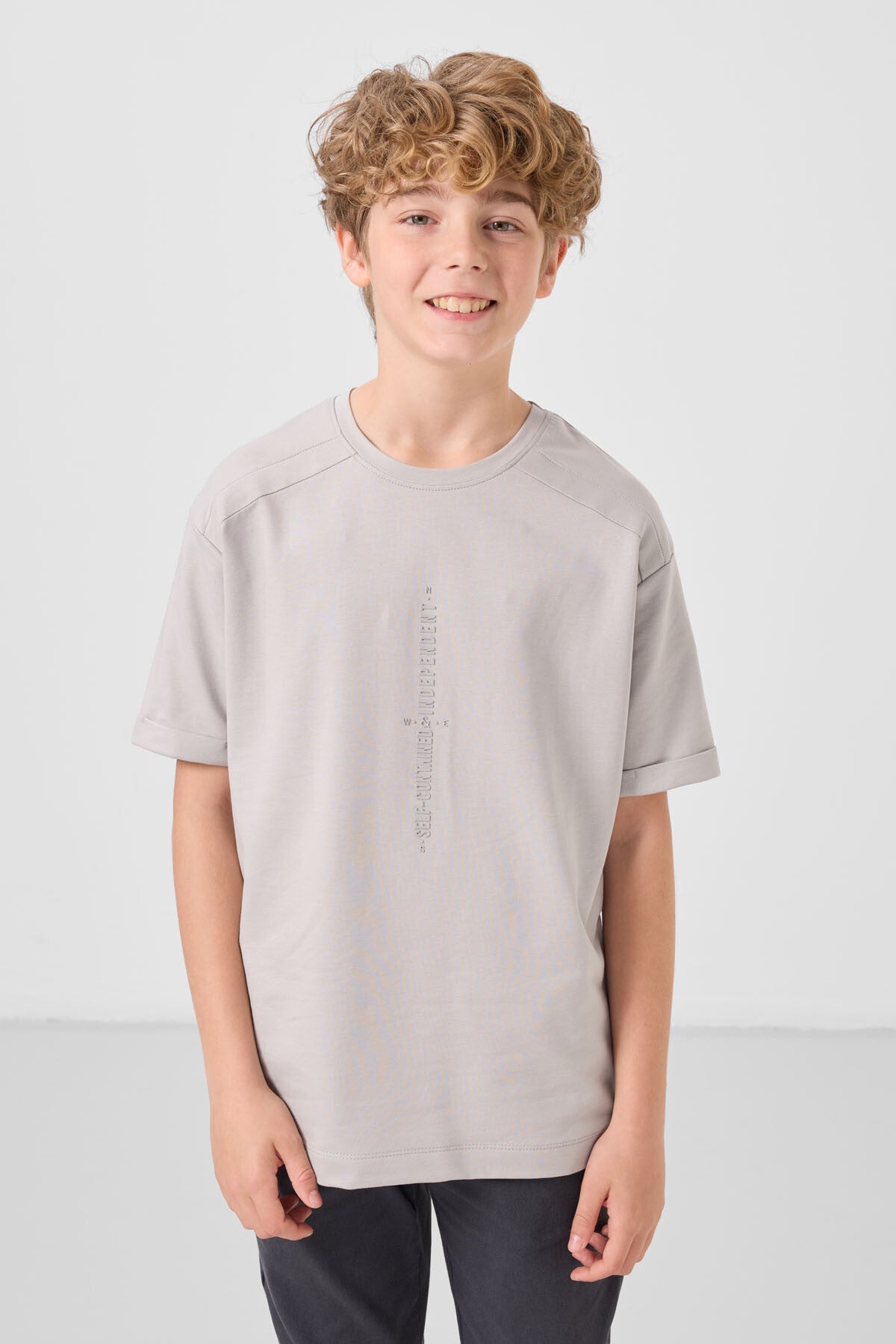 T-shirt Garçon Oversize en Coton Doux avec Impression - 11301