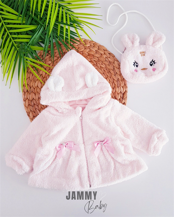 plush coat with rabbit bag