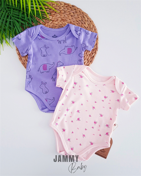 giraffe&elephant themed organic 2-piece short sleeve bodysuit set