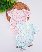 giraffe&elephant themed organic 2-piece short sleeve bodysuit set