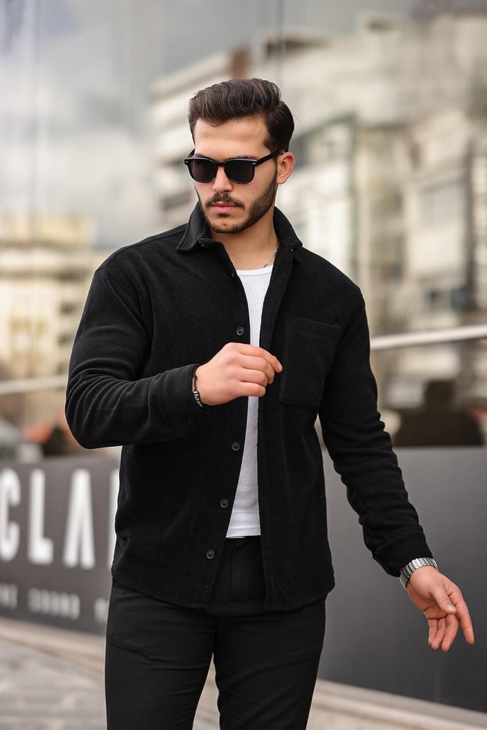 Tek Cep Polar Gömlek - Siyah - Justyol