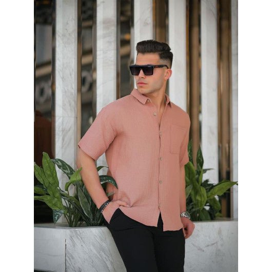 Tek Cepli Kısa Kol Müslin Kumaş Gömlek - Justyol