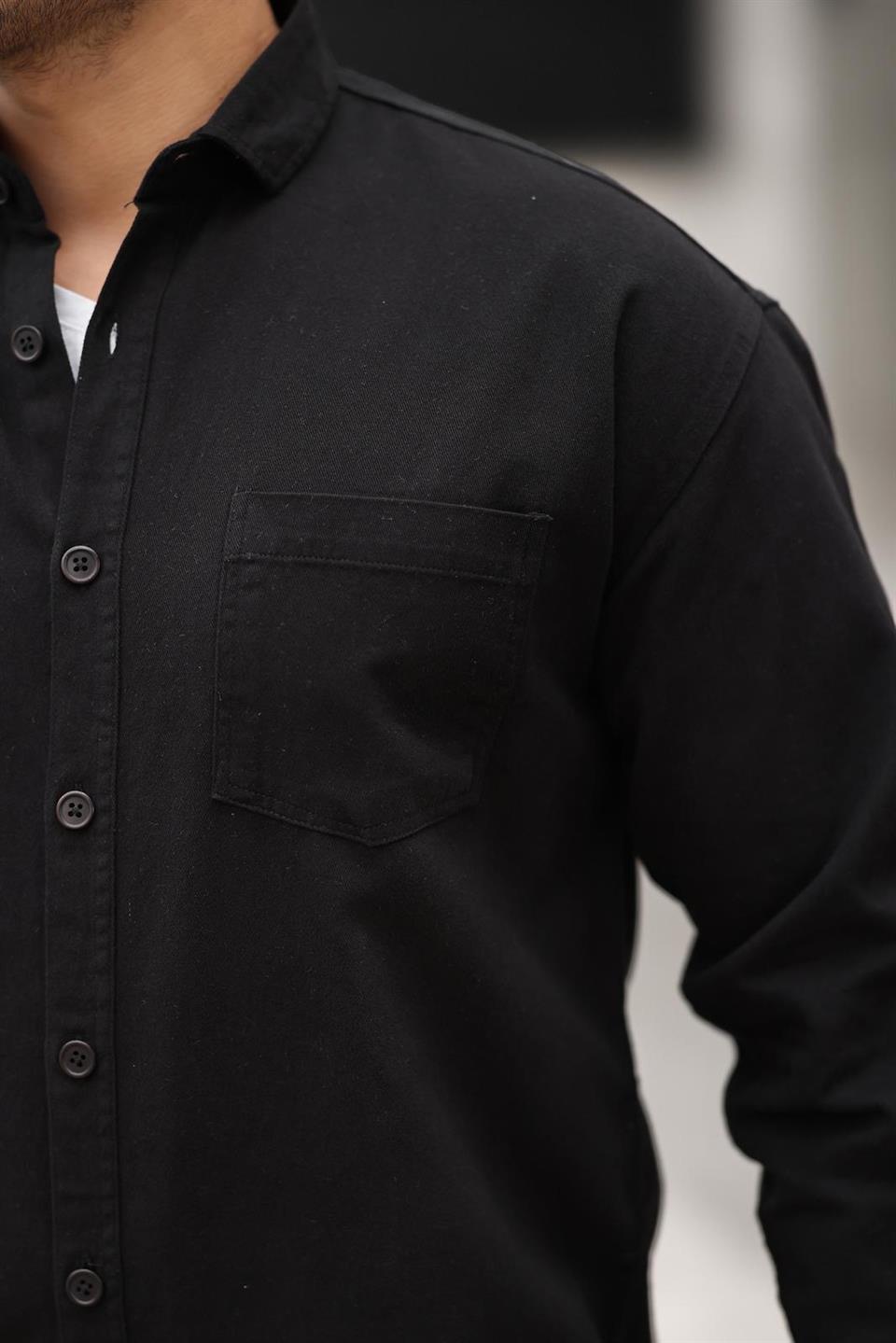 tek cepli oversize gabardin kumaş erkek gömlek - Justyol