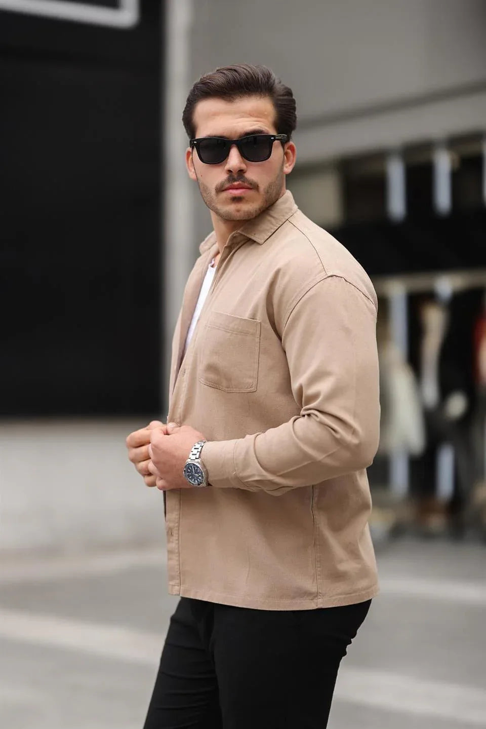 chemise oversize homme gabardine velours à poche - Justyol