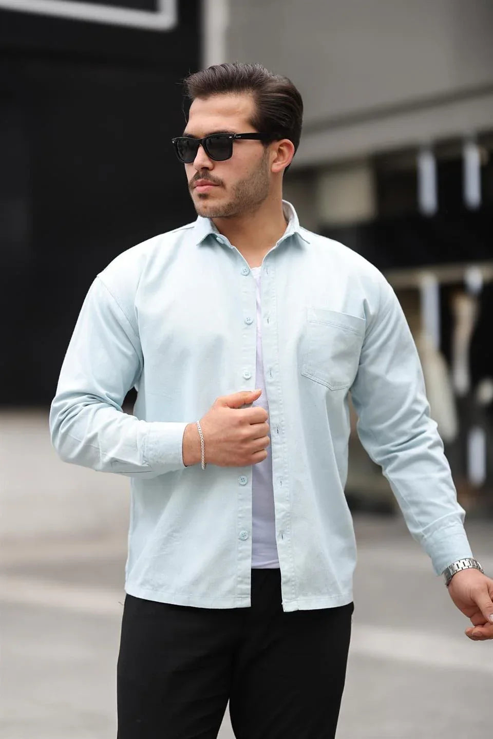 chemise oversize homme gabardine velours à poche - Justyol