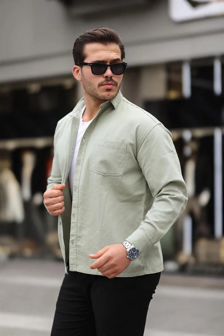 <tc>قميص رجالي اوفر سايز - جابردين - بياقه و أزرار أماميه</tc>