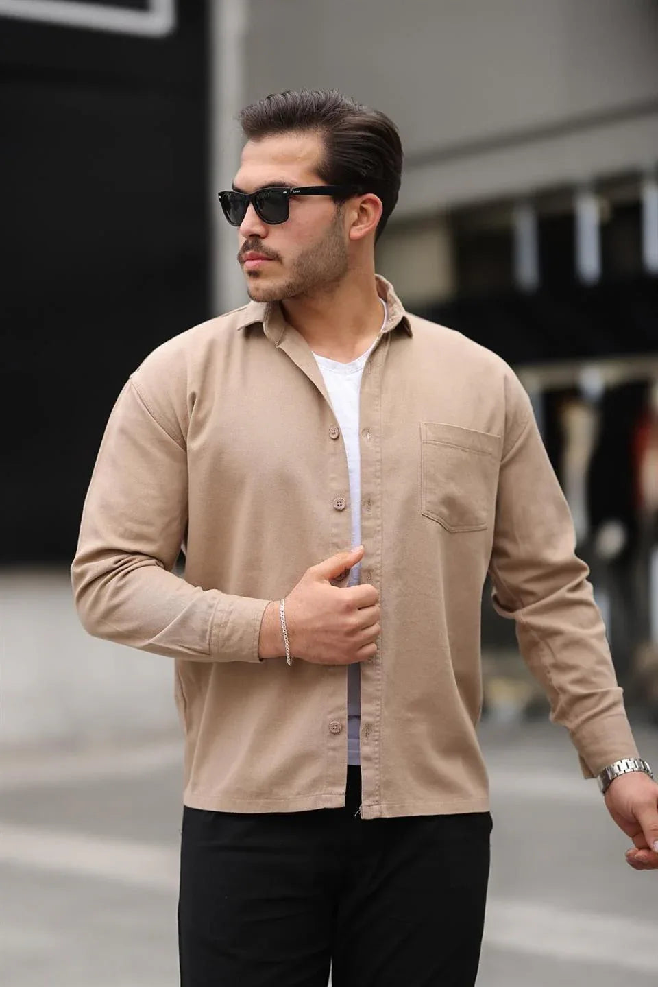 chemise oversize homme gabardine velours à poche - Justyol