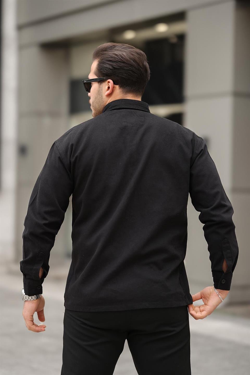 tek cepli oversize gabardin kumaş erkek gömlek - Justyol