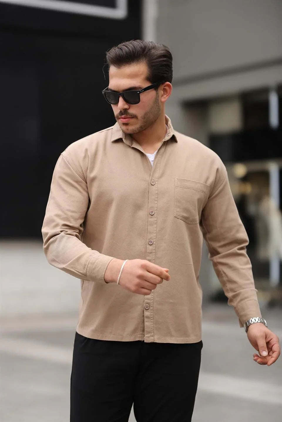 chemise oversize homme gabardine velours à poche - Justyol
