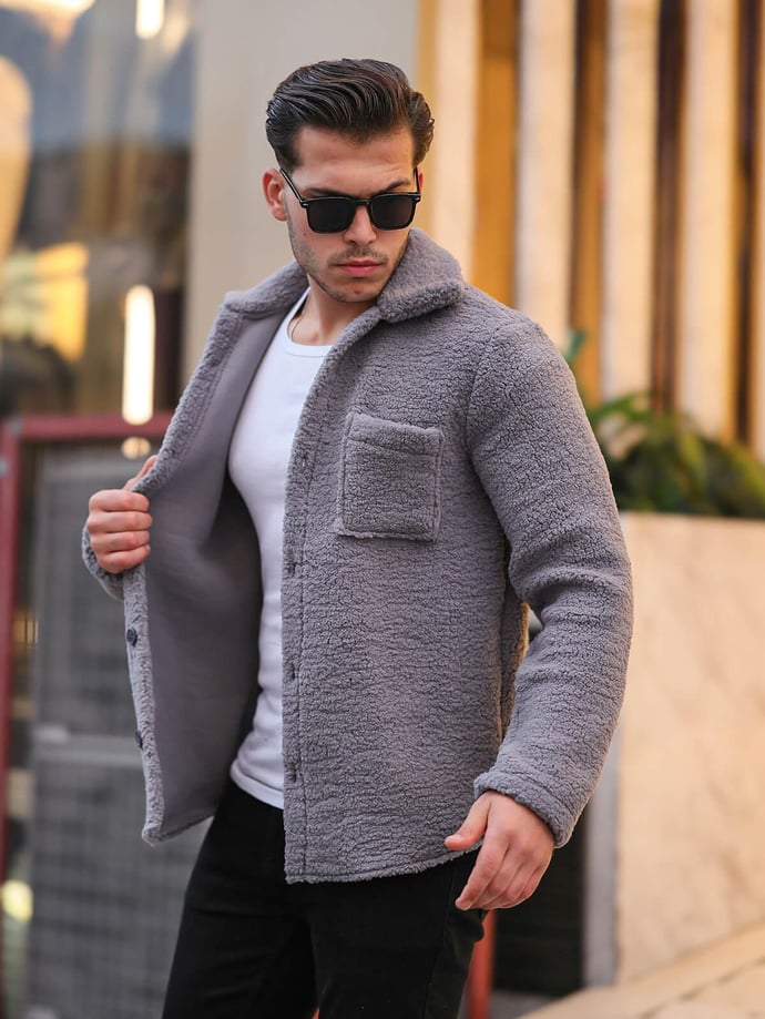 Tek Cepli Peluş Ceket - Siyah - 49776 - Justyol