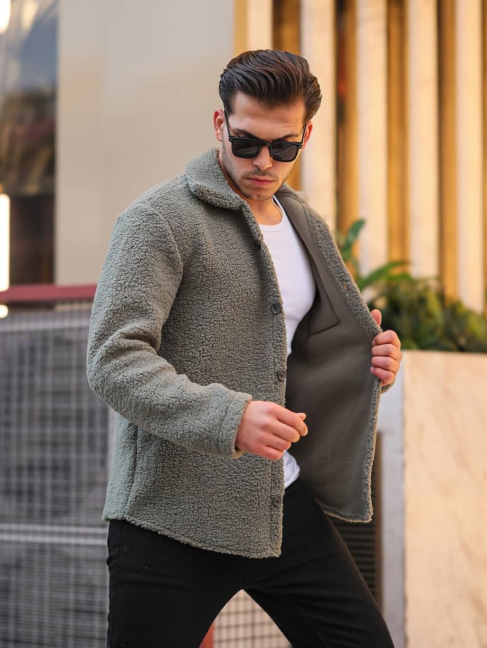 Tek Cepli Peluş Ceket - Siyah - 49776 - Justyol