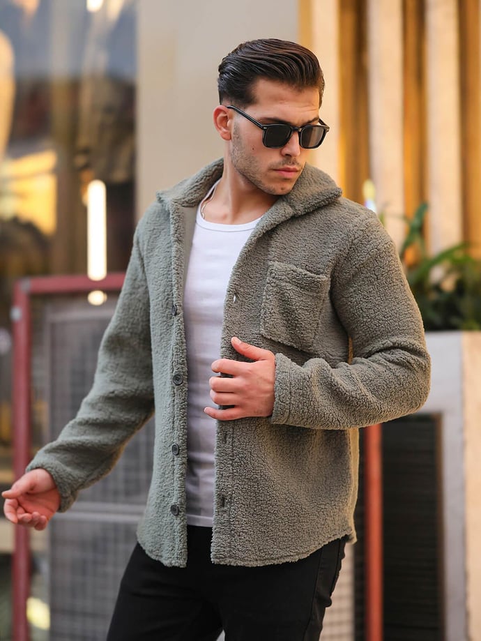 Tek Cepli Peluş Ceket - Siyah - 49776 - Justyol