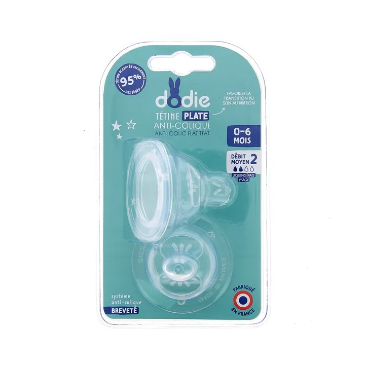 DODIE TETINE PLATE SENS+ ANTI COLIQUE D2 0-6M X2 1543