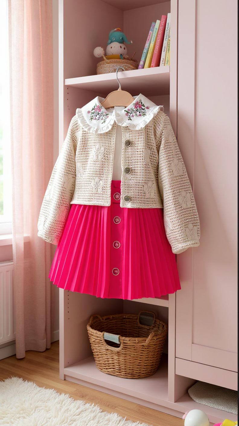 Elegant Girls' 3-Piece Set - Skirt, Blouse & Knit Jacket Justyol