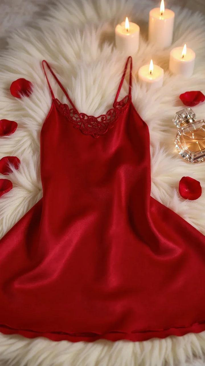 Nuisette 112 -Nuisette en satin avec dentelle douce pour femme