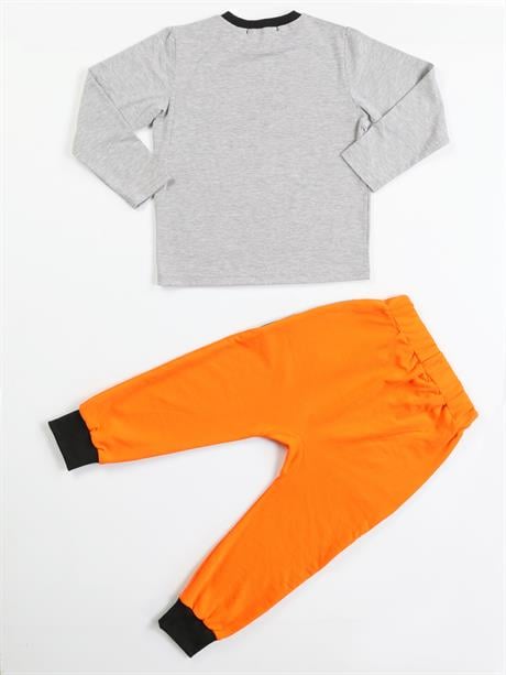 Ensemble Garçon avec T-shirt Imprimé Pattes de Tigre et Pantalon Orange