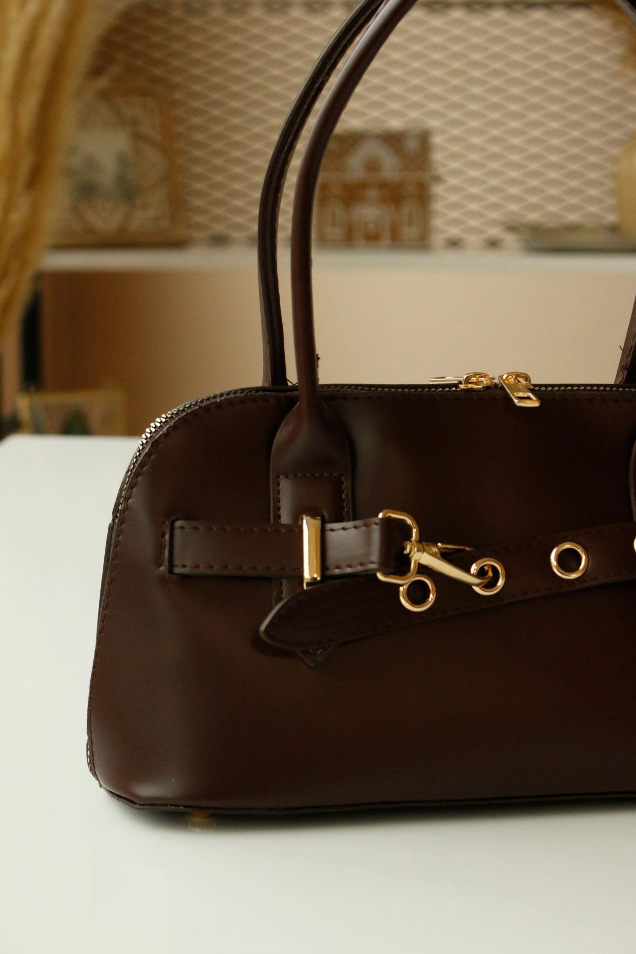 <tc>Sac à main femme Timeless en cuir marron foncé</tc>