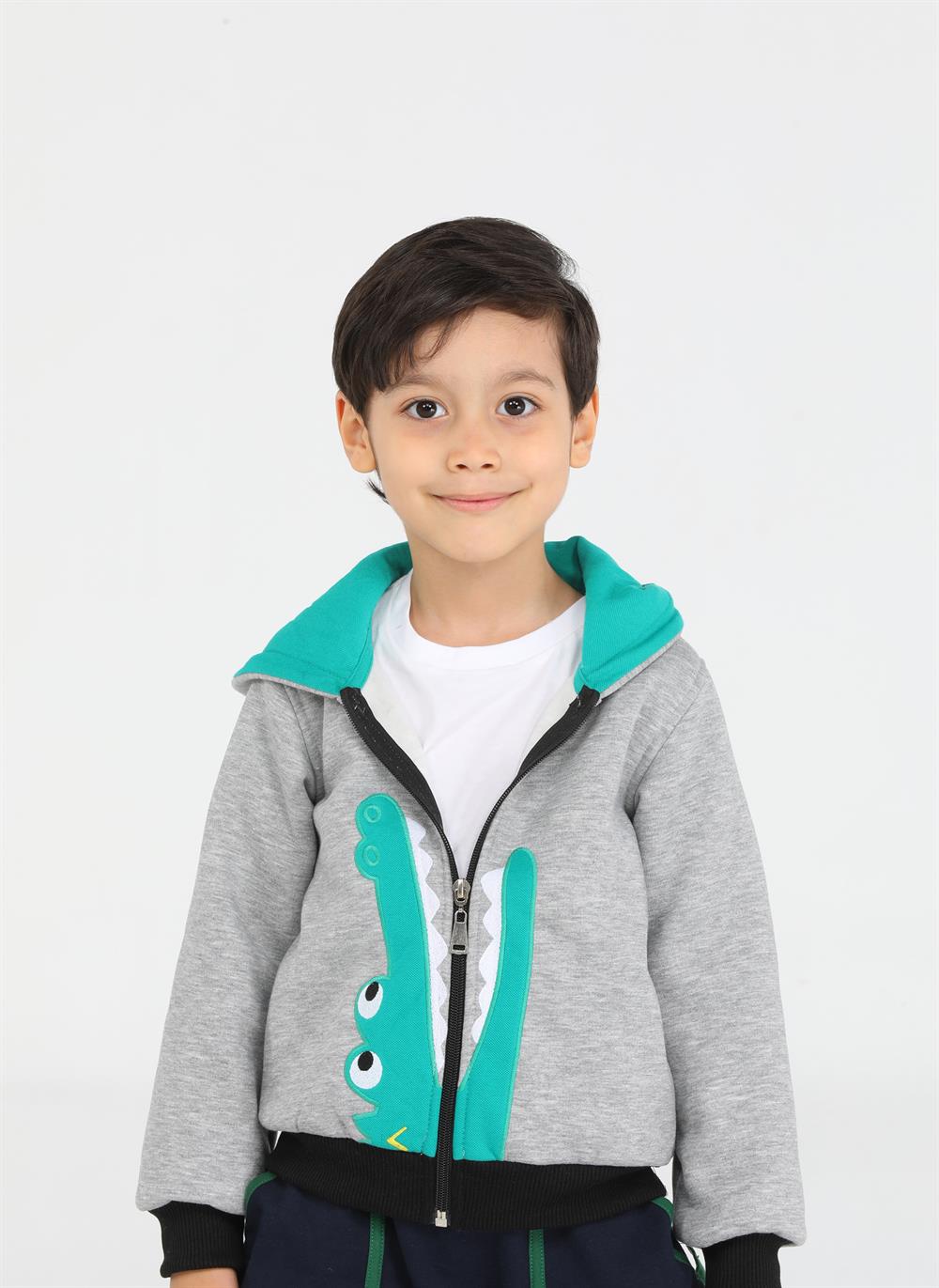 <tc>Sweat à capuche pour garçon avec fermeture éclair et motif crocodile.</tc>