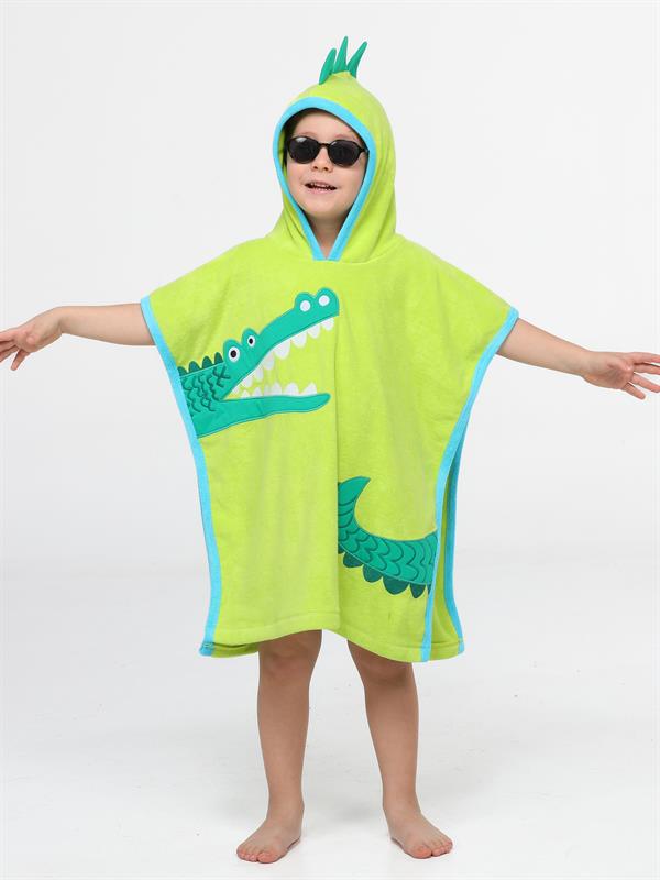 <tc>"Serviette de plage pour garçon, poncho vert motif crocodile"</tc>