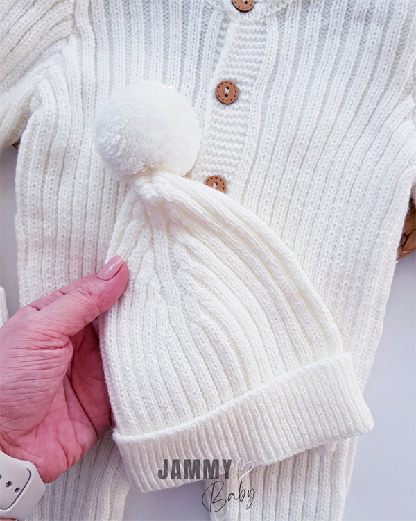 ensemble bonnet unisexe en tricot cardigan - ekru