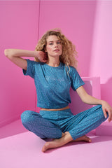 dreamy urban style puantiyeli kisa kollu beli lastikli pijama takimi