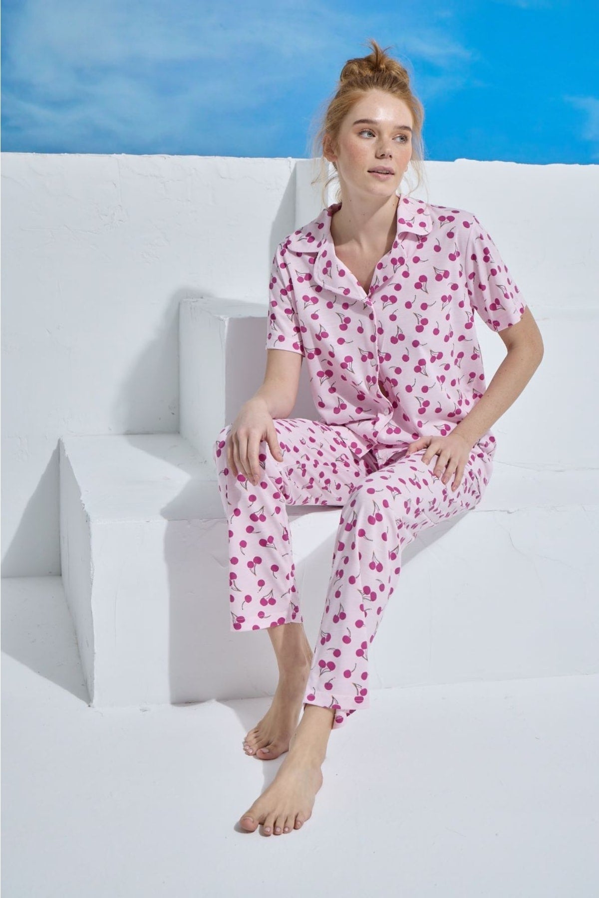 <tc>ensemble de pyjama court avec manches, motif Dreamy, boutonné à l'avant</tc>