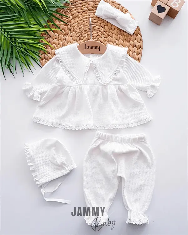 triangle collar scalloped 4 piece waffle set - Justyol