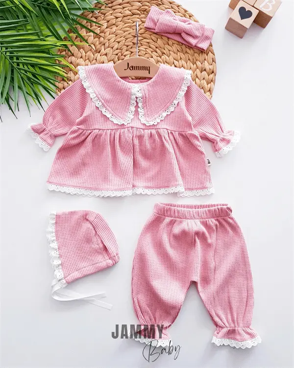 triangle collar scalloped 4 piece waffle set - Justyol
