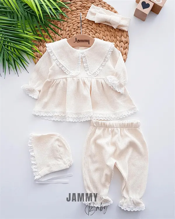 triangle collar scalloped 4 piece waffle set - Justyol