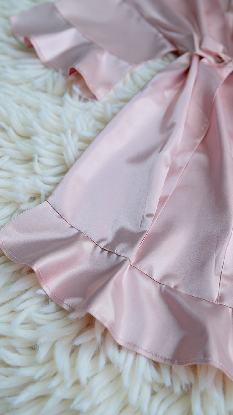 Robe 405 -Graceful Satin Ruffle Kimono Robe Erotica