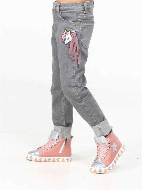 <tc>Jeans fille gris délavé unicorn</tc>