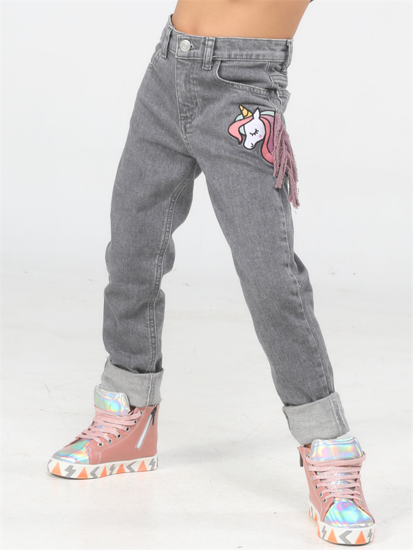 <tc>Jeans fille gris délavé unicorn</tc>