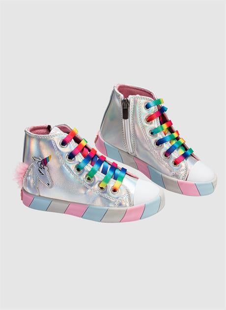Baskets fille holographiques Unicorn avec lacets arc-en-ciel – Semelle orthopédique