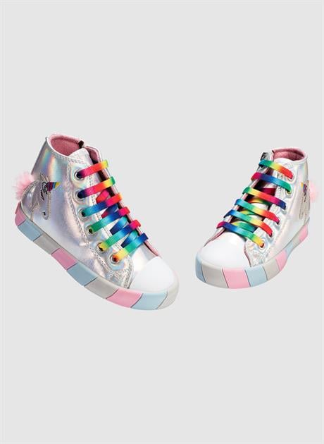 Baskets fille holographiques Unicorn avec lacets arc-en-ciel – Semelle orthopédique
