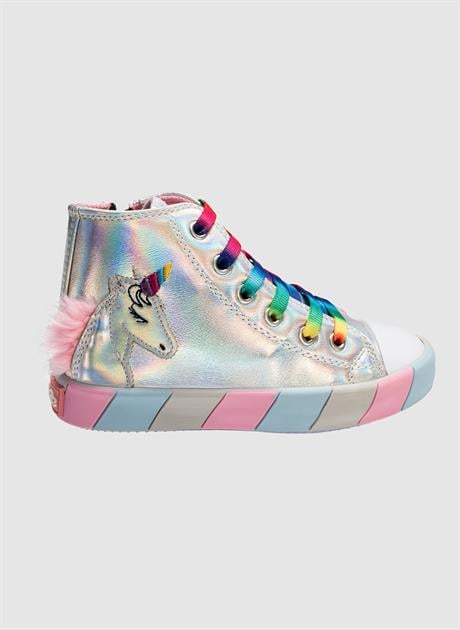 Baskets fille holographiques Unicorn avec lacets arc-en-ciel – Semelle orthopédique
