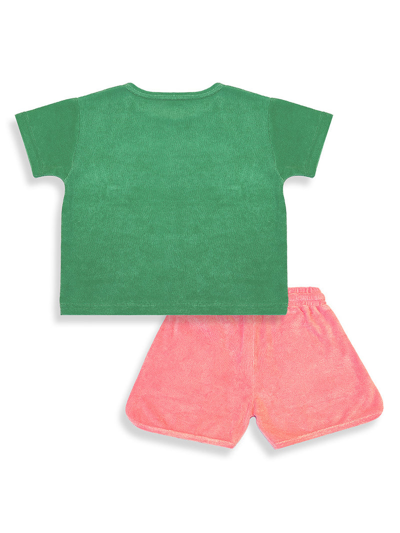 Ensemble Fille Éponge 2 Pièces avec Licorne 3D – Vert et Rose