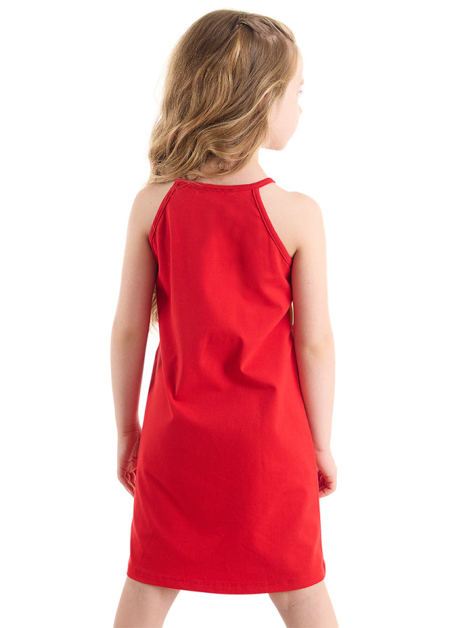 Robe Fille Imprimé Licorne en Jersey de Coton – Rouge Multicolore