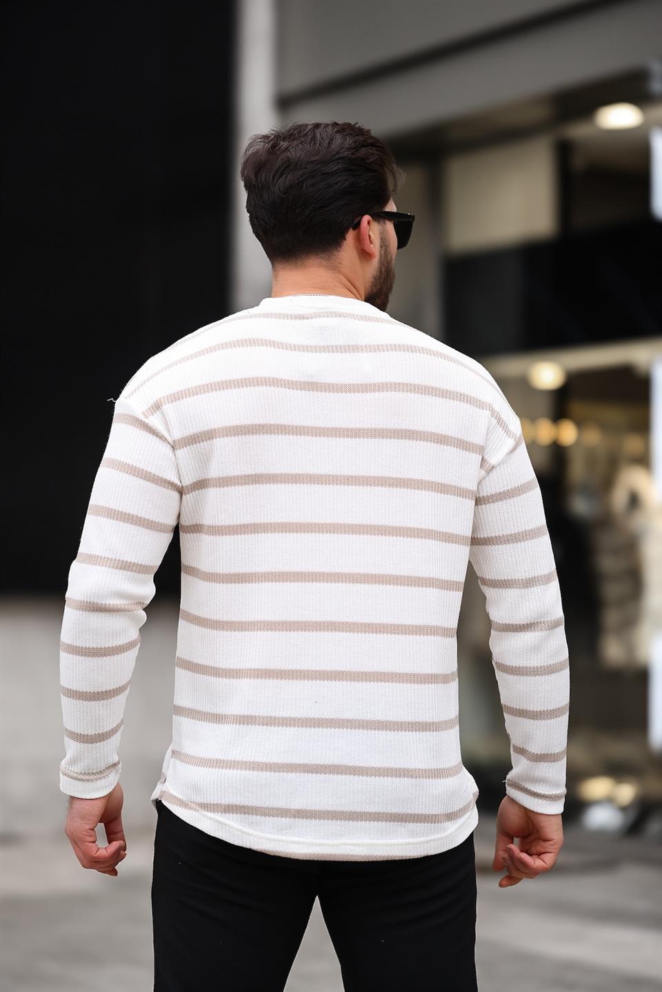 unique baskili çizgili erkek sweatshirt - Justyol