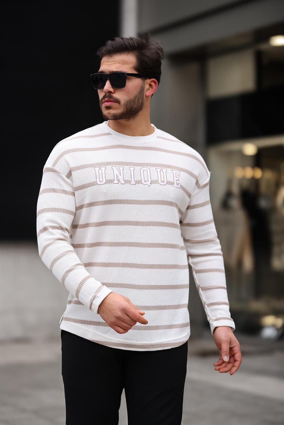 unique baskili çizgili erkek sweatshirt