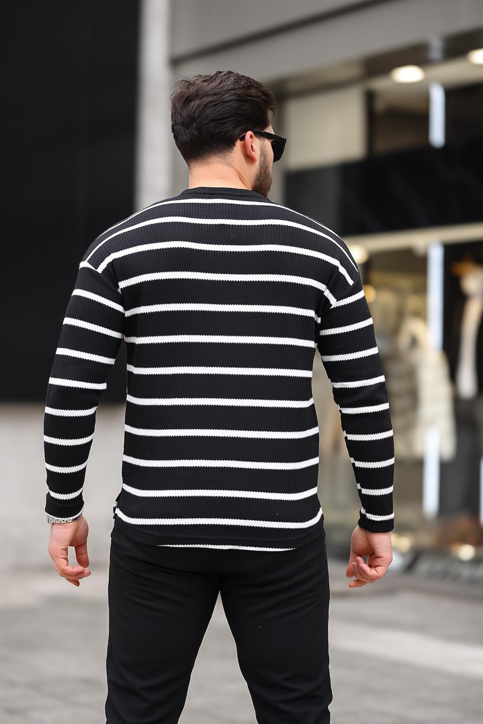 unique baskili çizgili erkek sweatshirt - Justyol