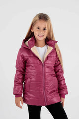 Girls' Casual Bomber Jacket - Long Sleeves - Zippered with Hood - Faux Fur Lining