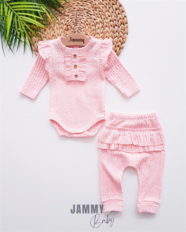 venta self-patterned frilly set - pudra