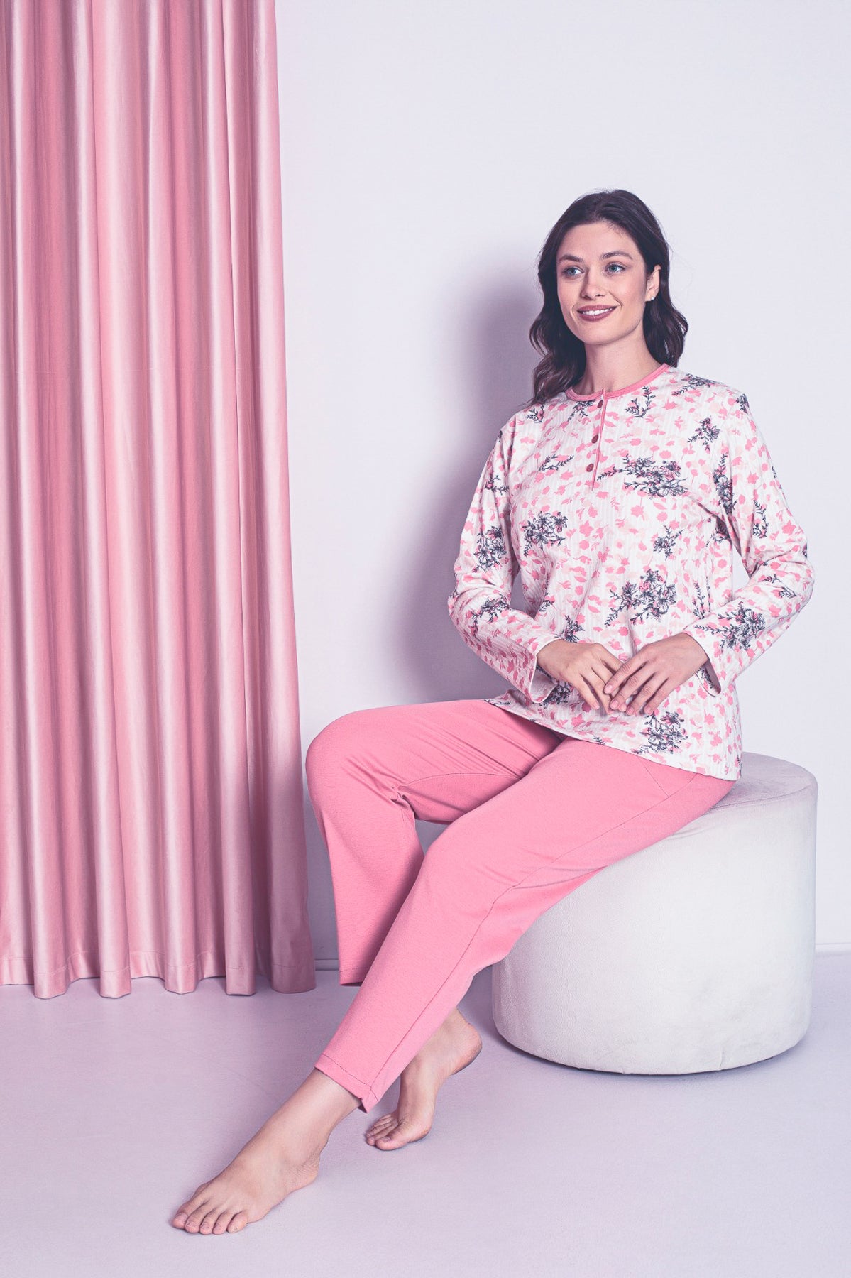 <tc>Pyjama Femme Ensemble Interlock Trois Boutons Haut à Motifs Floraux Coton Saisonnière Modèle W30032258</tc>