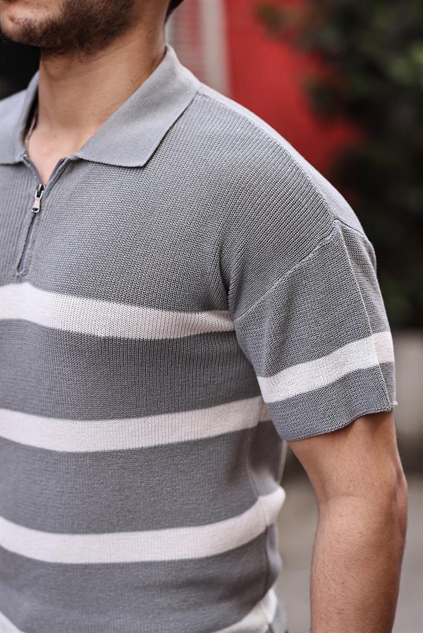 t‑shirt homme tricot oversize à demi‑zip rayé