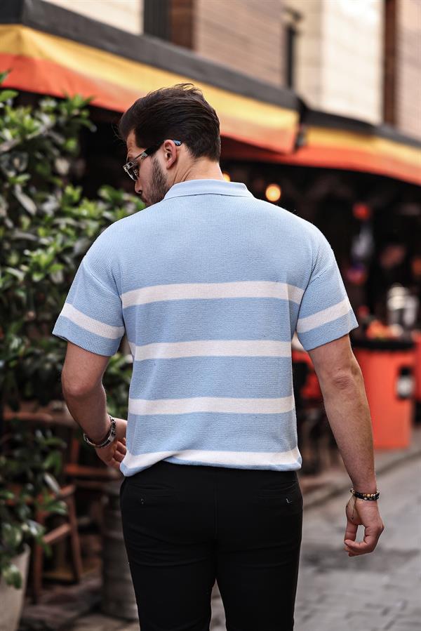 yarim fermuar çizgili oversize triko t-shirt - Justyol
