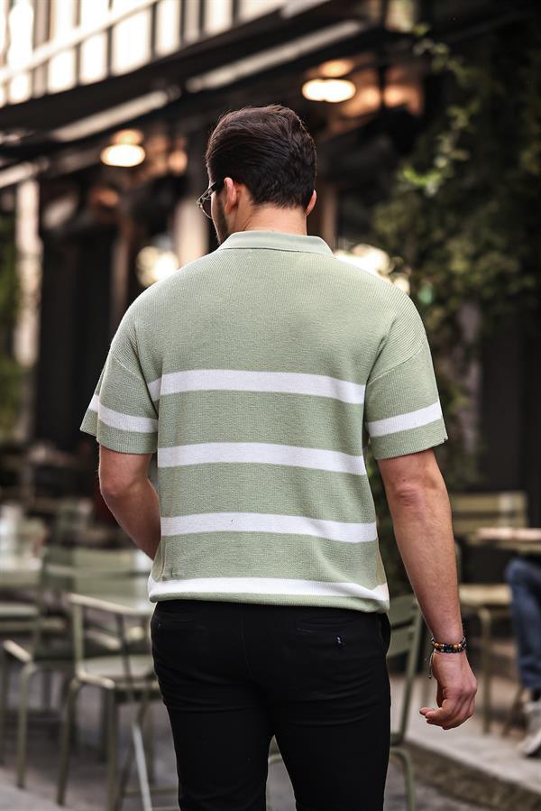 t‑shirt homme tricot oversize à demi‑zip rayé