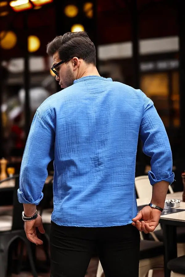 Chemise en muslin oversize à col mandarin à demi - boutonnage - Justyol