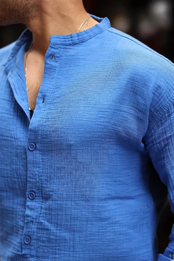 Chemise en muslin oversize à col mandarin à demi - boutonnage - Justyol